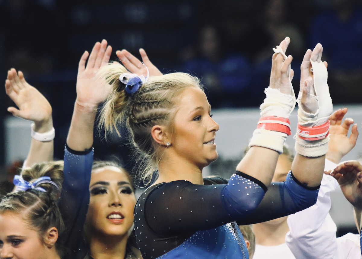 Mollie Korth.

The University of Kentucky gymnastics team falls to Auburn 196.000-196.125 on Friday, February 1st, 2019.

Photo by Noah J. Richter | UK Athletics