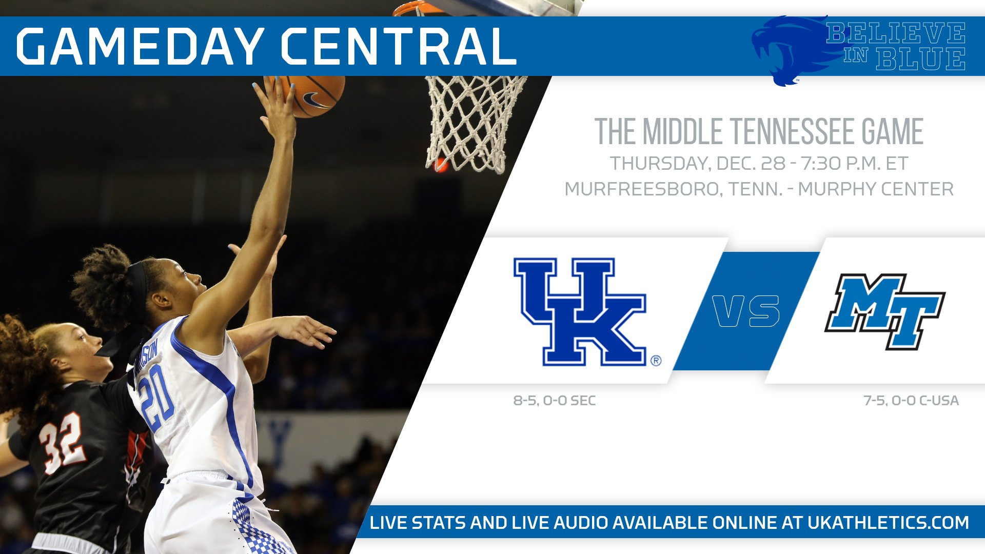 Kentucky Ends Non-Conference Slate at Middle Tennessee Thursday