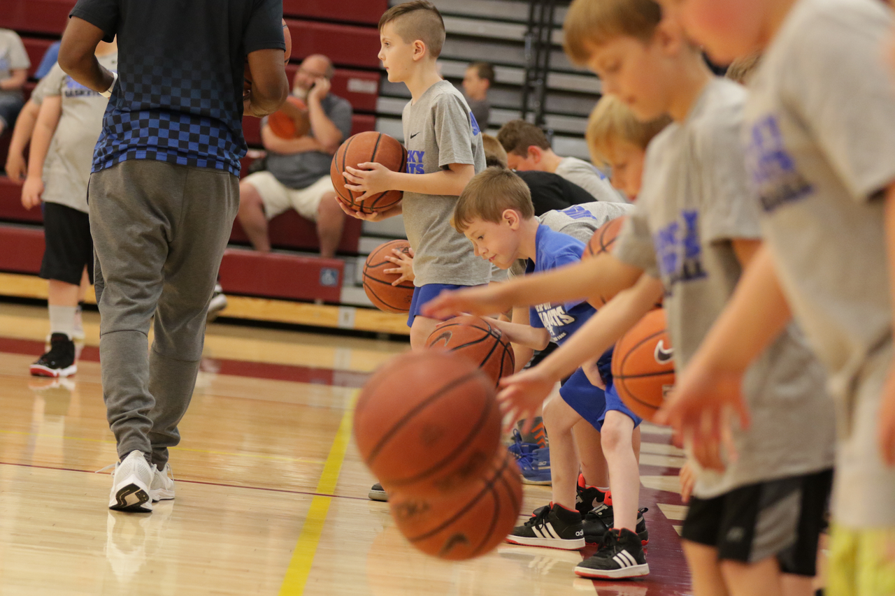 The Kentucky men's basketball team at its second day in Harrison County in Cynthiana, Kentucky, during the Satellite Camp tour. June 6, 2019. 

Photo by Eddie Justice | UK Athletics