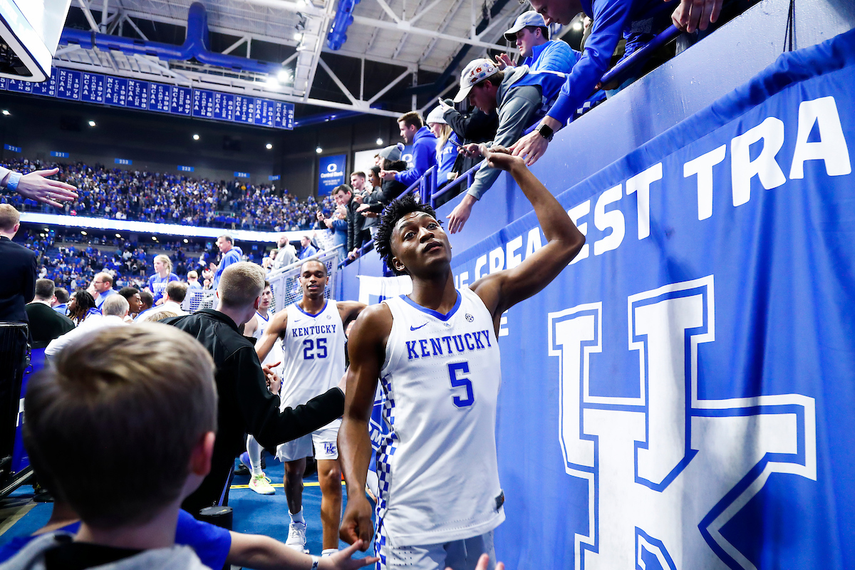 Immanuel Quickley. 

The UK men's basketball team beat Kansas 71-63 at Rupp Arena on Saturday, January 26, 2019.

Photo by Chet White| UK Athletics