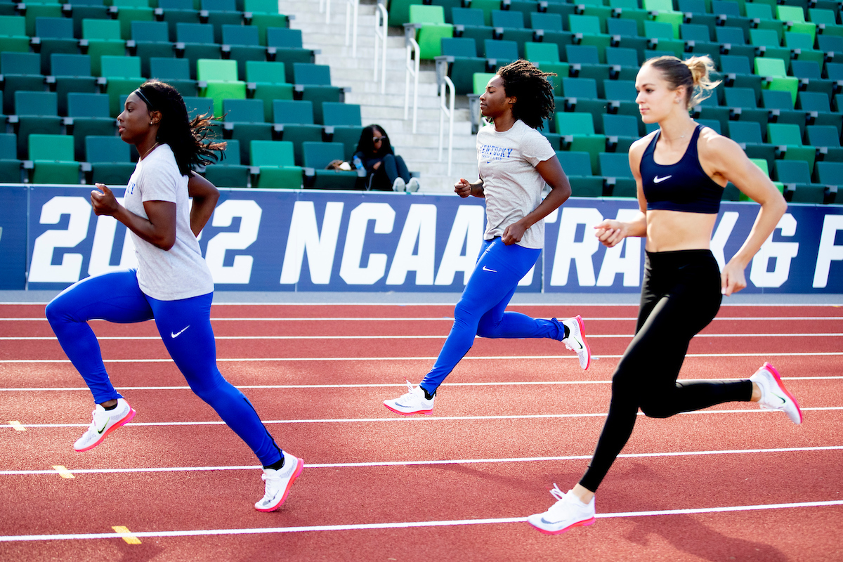Abby Steiner. Shadajah Ballard. Dajour Miles

Shake out.

NCAA Track and Field Outdoor Championships.

Photo by Chet White | UK Athletics