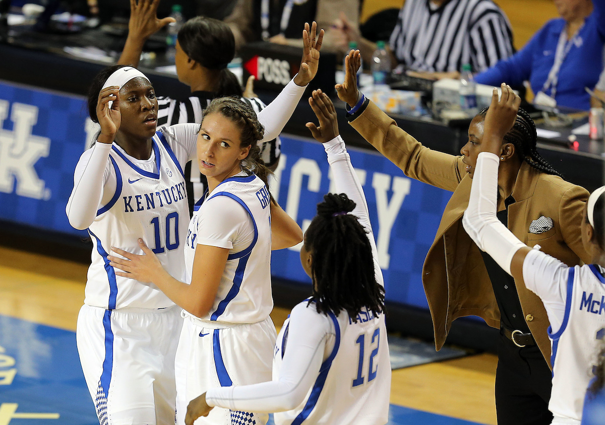 Blair Green, Rhyne Howard, Team

UK Women's Basketball beats Alabama State on Wednesday, November 7, 2018 .

Photo by Britney Howard | UK Athletics