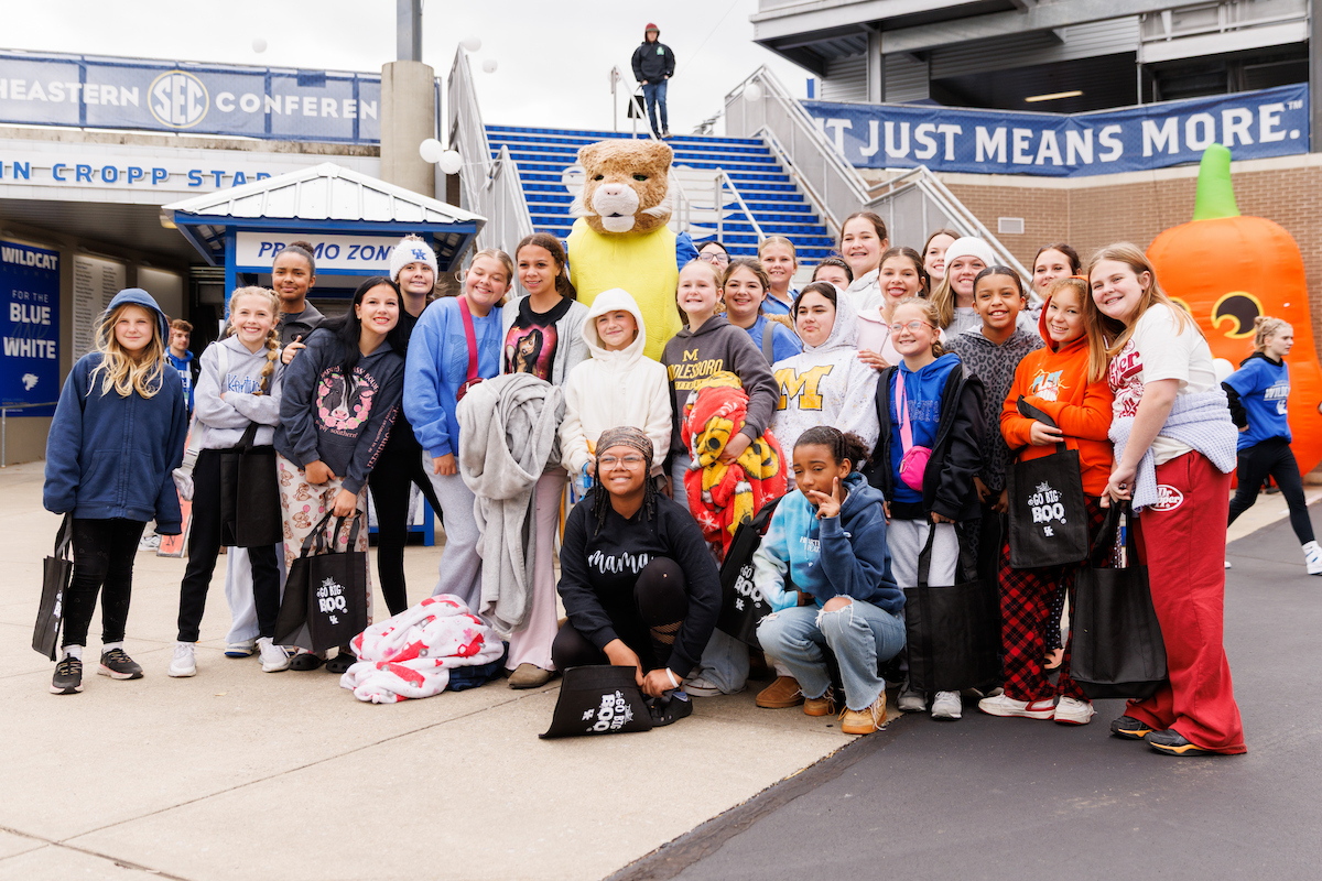 A picture of children in costumes at the Big Blue Boo