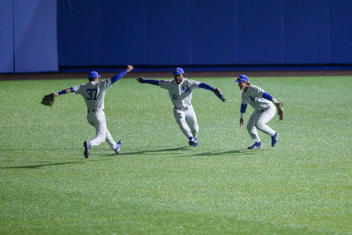 Cam Hill, Jaren Shelby, and John Rhodes.

Kentucky beats Florida 7 - 5.

Photo by Sarah Caputi | UK Athletics