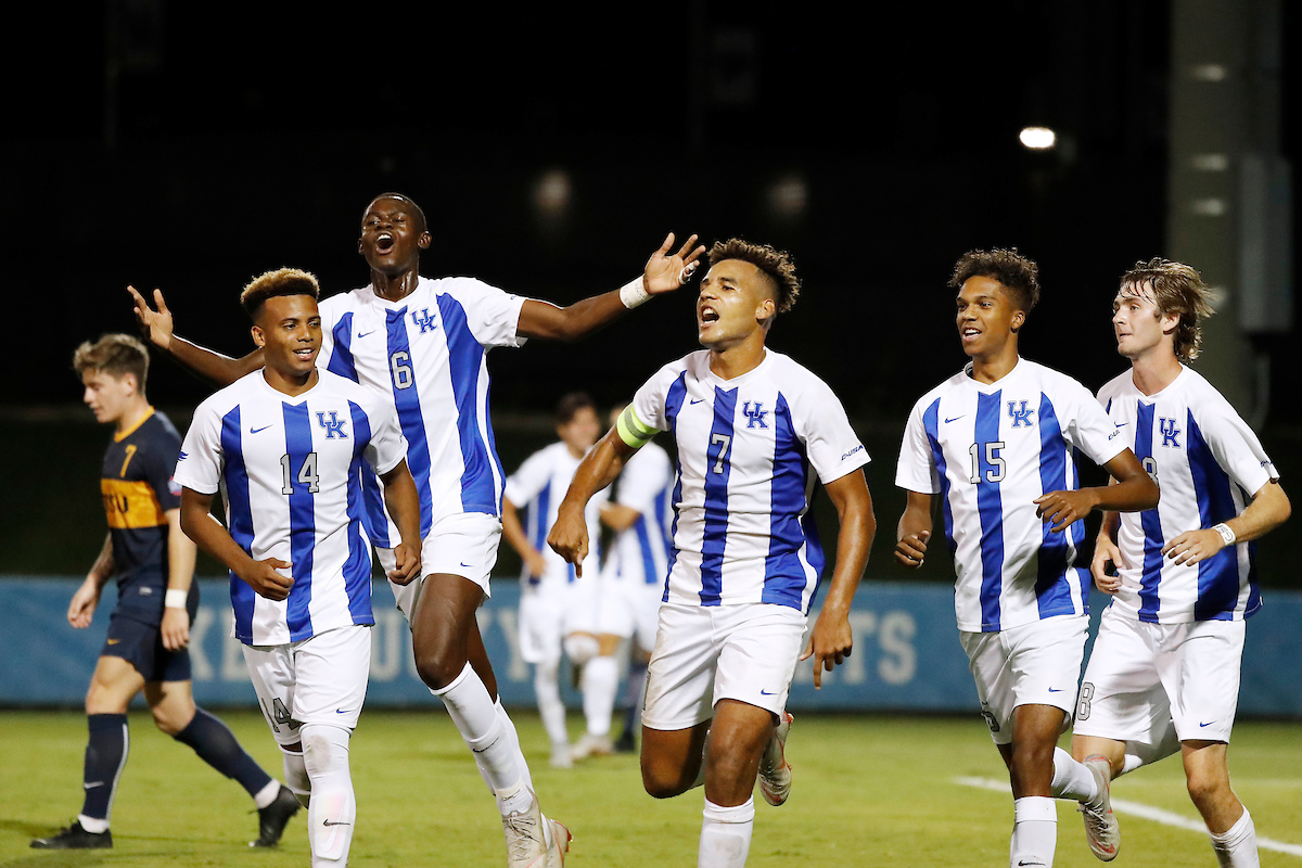 JJ Williams. Brock Lindow. Daniel Evans. Aime Mabika.

Kentucky men's soccer beat ETSU 3-0.

Photo by Chet White | UK Athletics