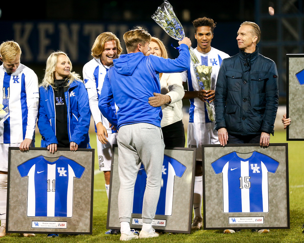 Cole Guindon, Clay Holstad, Brock Lindow.

Kentucky MSOC Recognizes 14 Seniors.

Photo by Grace Bradley | UK Athletics