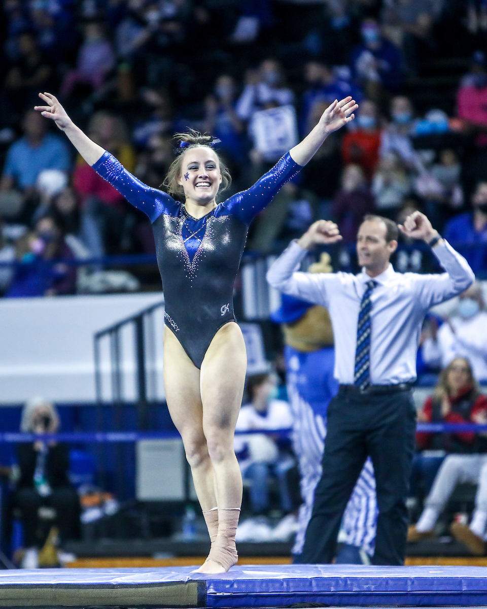 Raena Worley.

Kentucky defeats Mizzou 197.450-196.875.

Photo by Sarah Caputi | UK Athletics