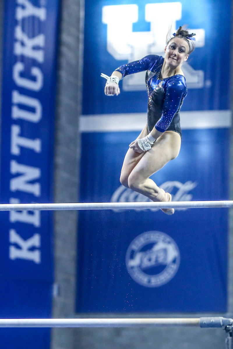 Raena Worley.

Kentucky defeats Mizzou 197.450-196.875.

Photo by Sarah Caputi | UK Athletics