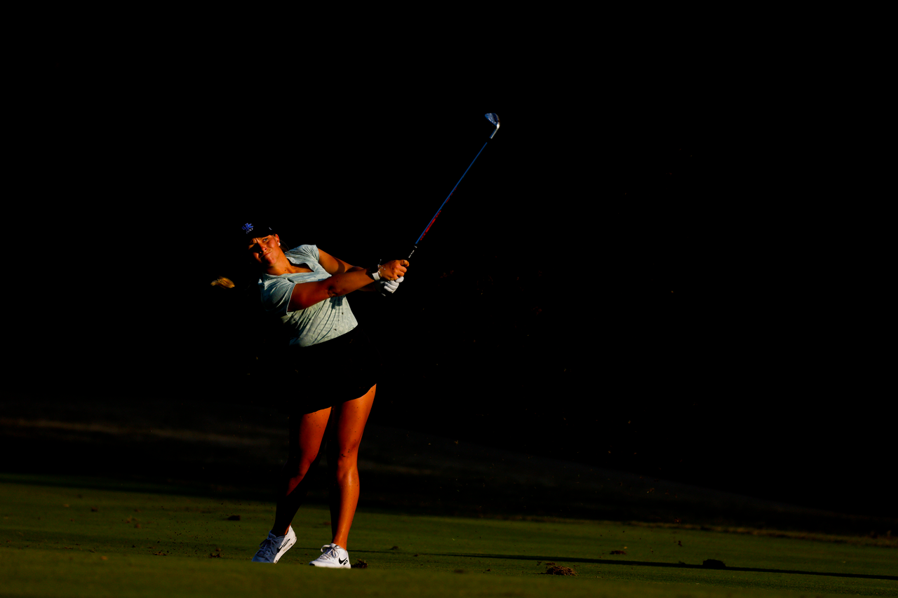 Jensen Castle of the United States plays her second stroke on the No. 12 hole during the second round of the Augusta National Women's Amateur at Champions Retreat Golf Club, Thursday, March 31, 2022.