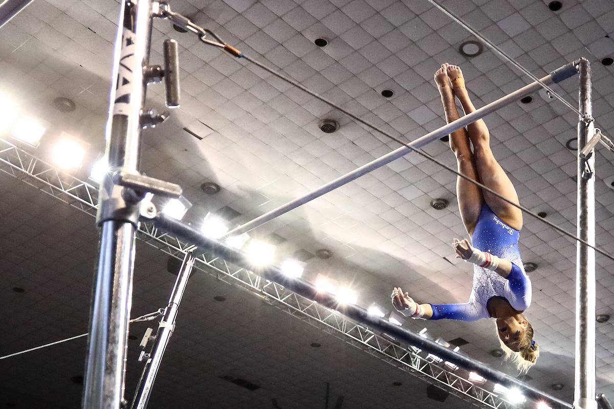 Mollie Korth. 

Kentucky falls to Georgia 197.050-196.825.

Photo by Eddie Justice | UK Athletics