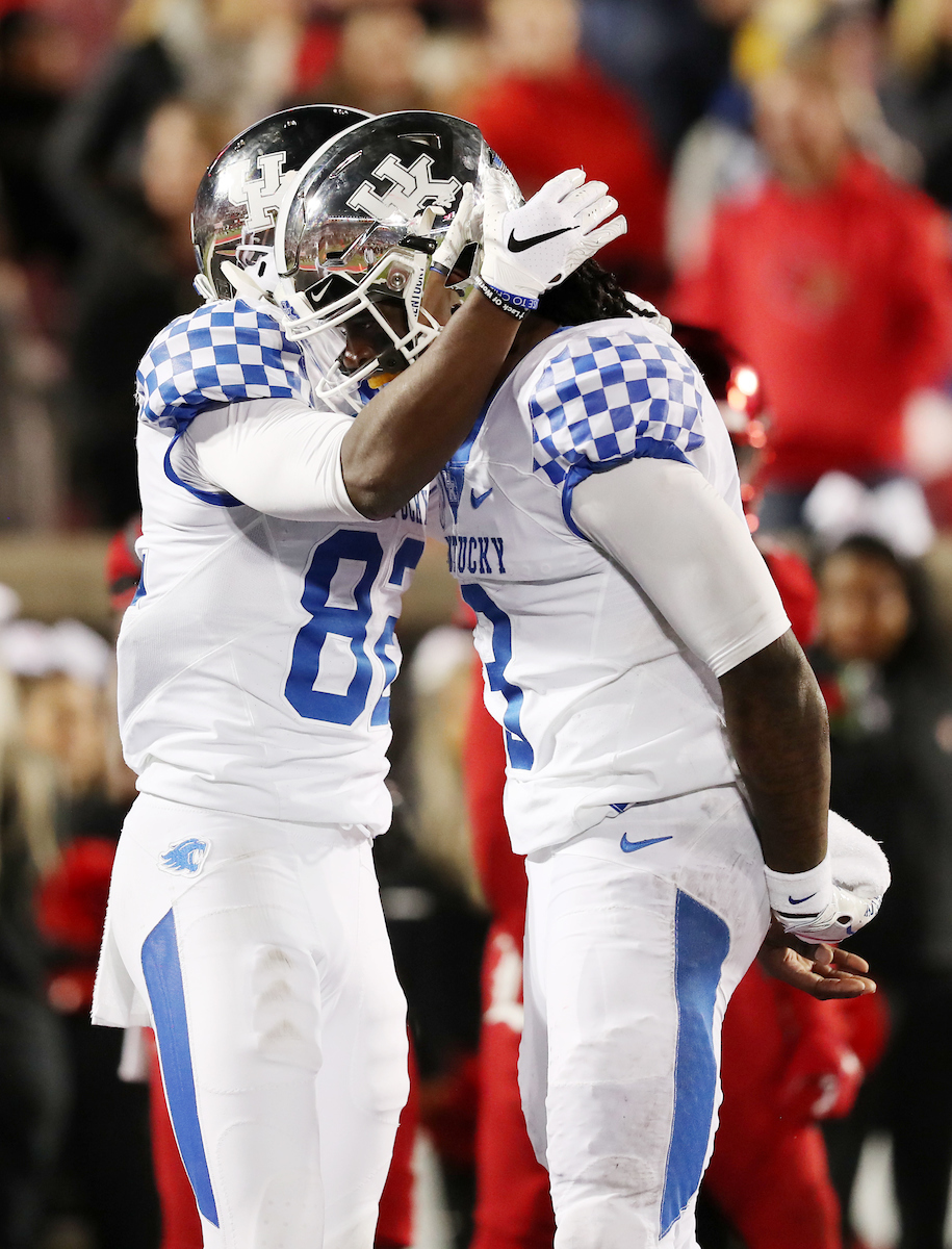 Terry Wilson, Josh Ali

UK football beats Louisville 56-10 at Cardinal Stadium. 

Photo by Britney Howard  | UK Athletics