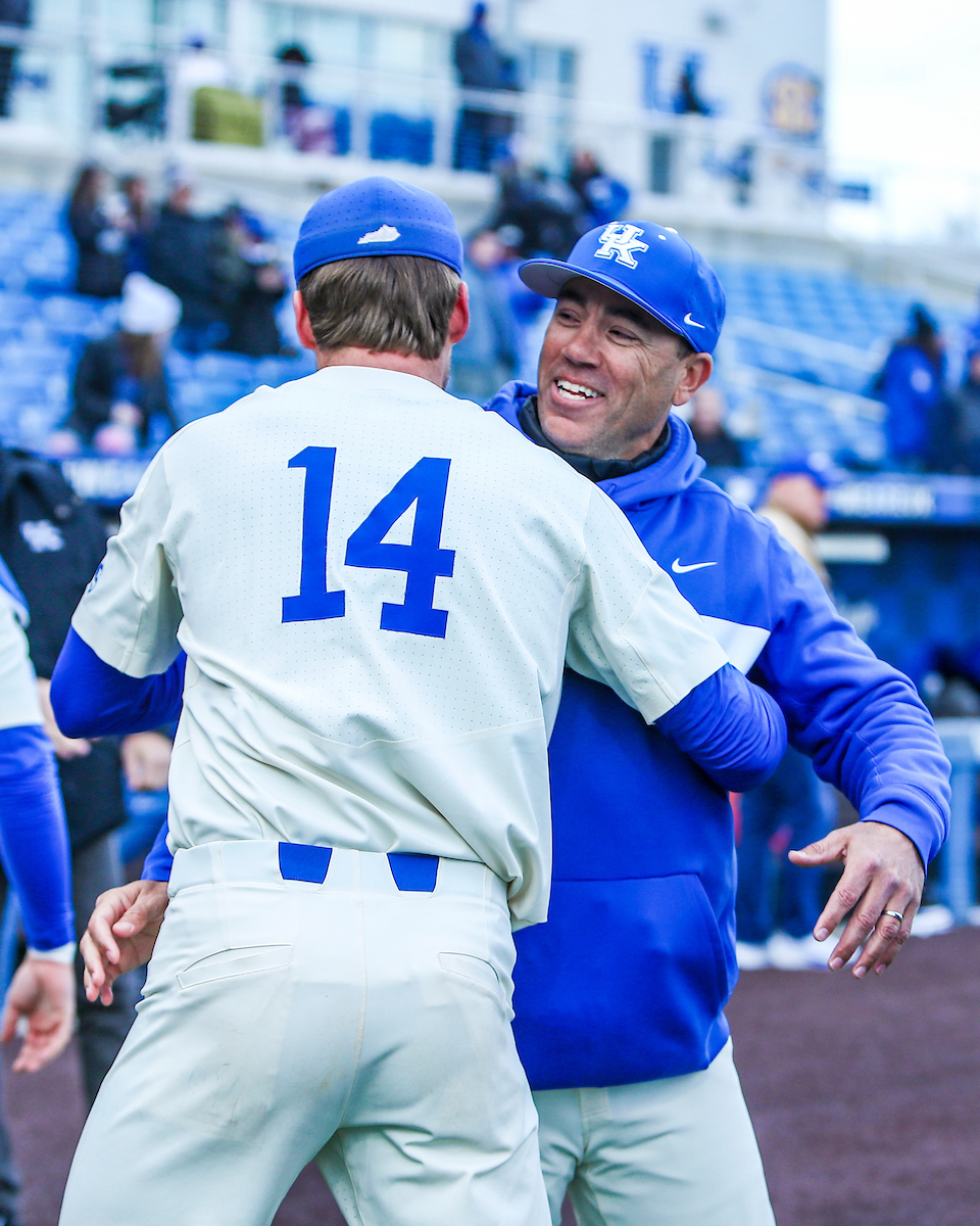 Tyler Guilfoil and Coach Nick Mingione.

Kentucky beats Georgia 10-8.

Photo by Sarah Caputi | UK Athletics