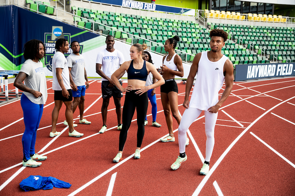 Dajour Miles. Rodney Heath Jr. Kennedy Lightner. Dwight St. Haillaire. Abby Steiner. Shadajah Ballard. Karimah Davis. Jacob Smith.

Shake out.

NCAA Track and Field Outdoor Championships.

Photo by Chet White | UK Athletics