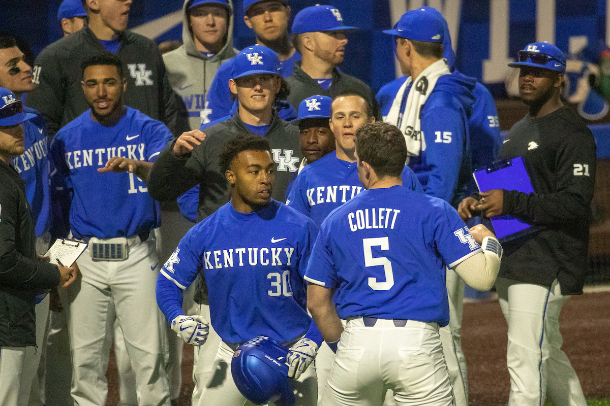 Kentucky Wildcats Jaren Shelby (30), Kentucky Wildcats T.J. Collett (5)

Kentucky baseball defeats Xavier 16-3.

Photo by Mark Mahan | UK Athletics