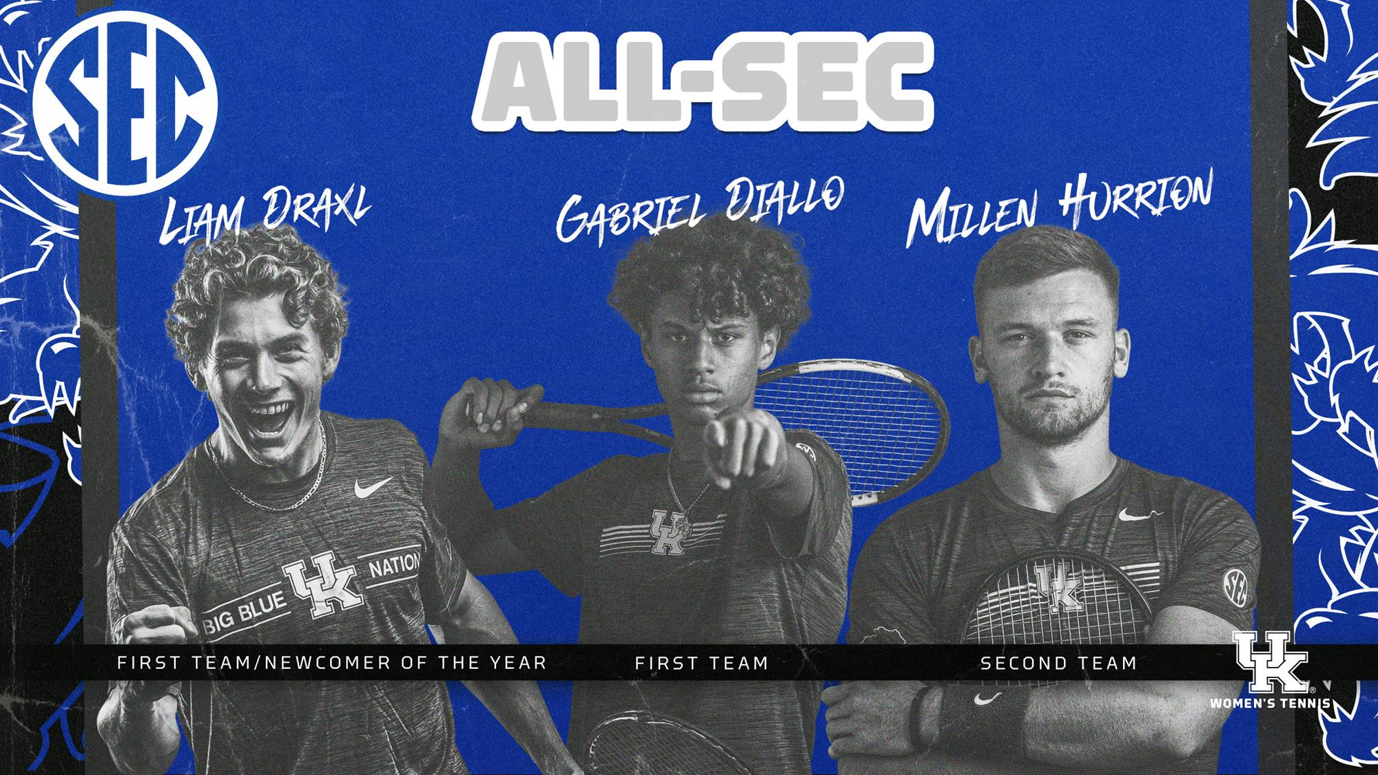 Liam Draxl, Gabriel Diallo, Millen Hurrion Earn All-SEC Honors