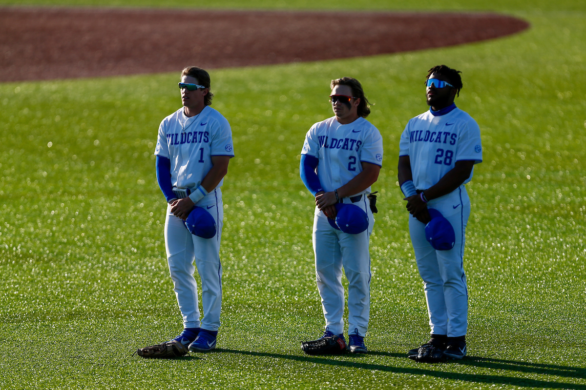 John Rhodes, Austin Schultz and Oraj Anu. 

Kentucky falls to LSU, 15-2. 

Photo By Barry Westerman | UK Athletics