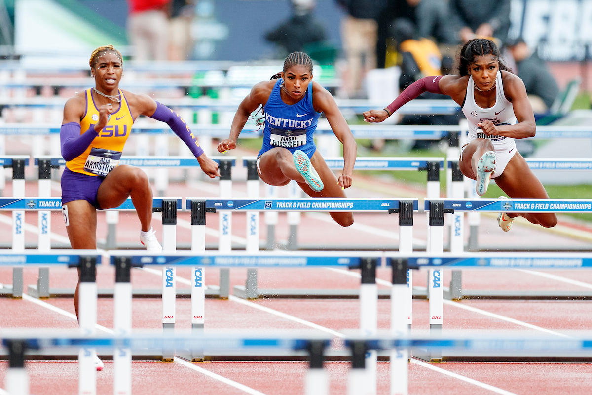 Masai Russell.

Day Four. The UK women’s track and field team placed third at the NCAA Track and Field Outdoor Championships at Hayward Field in Eugene, Or.

Photo by Chet White | UK Athletics