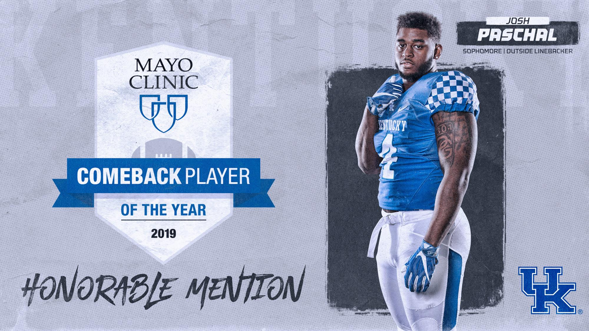 Paschal Named Honorable Mention for Mayo Clinic Comeback Player of the Year