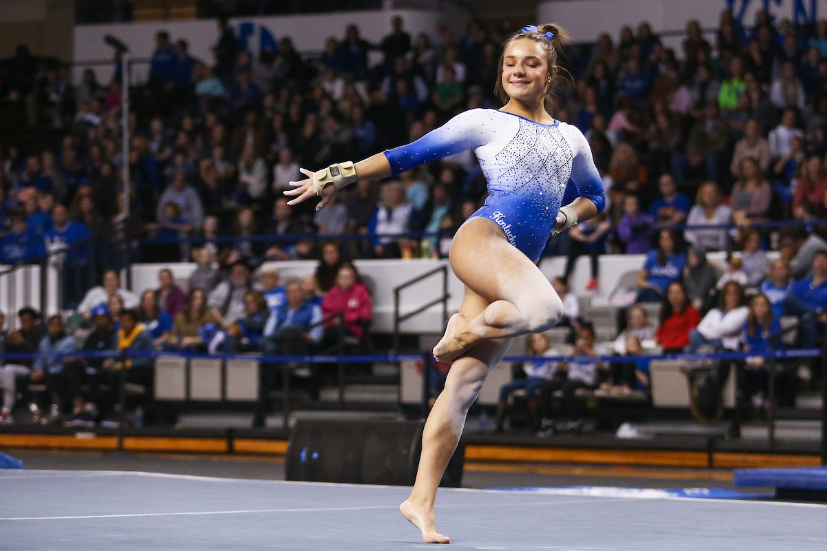 Raina Albores.

Kentucky falls to Georgia 197.050-196.825.

Photo by Hannah Phillips | UK Athletics