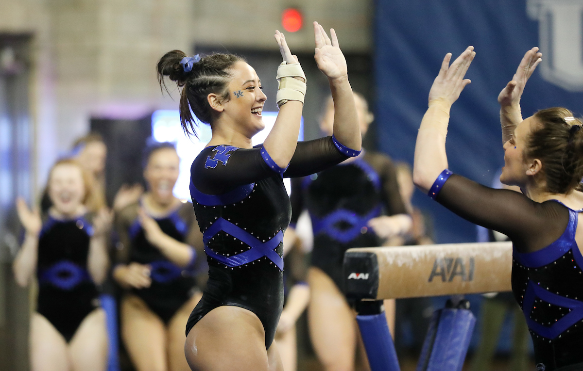 KATIE STUART.

The University of Kentucky gymnastics team defeats Missouri on Friday, February 23, 2018 at Memorial Coliseum in Lexington, Ky.

Photo by Elliott Hess | UK Athletics