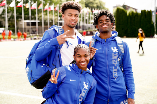 Jacob Smith. Masai Russell. Lance Lang.

Shake out.

NCAA Track and Field Outdoor Championships.

Photo by Chet White | UK Athletics