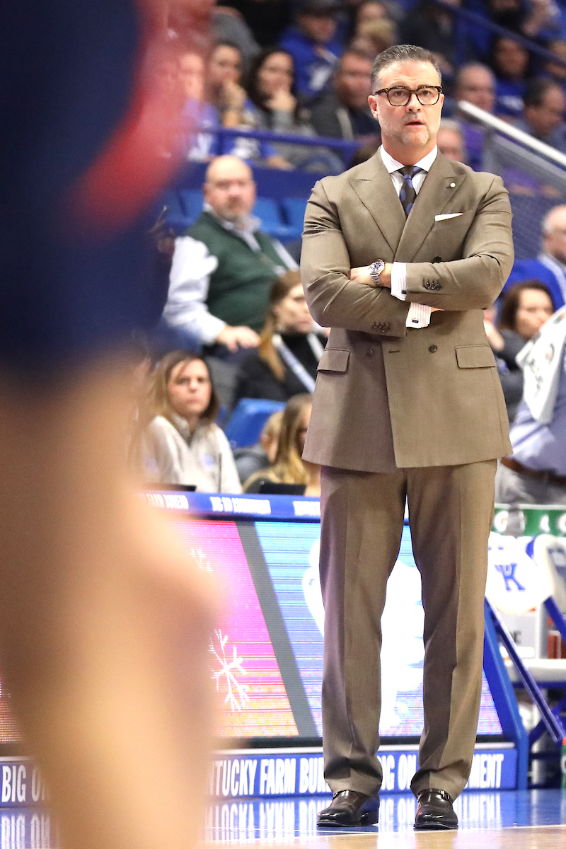 Coach Mitchell.

Women's basketball beats Virginia 63-51 at Rupp Arena on Thursday, November 15th, 2018.

Photo by Quinn Foster.