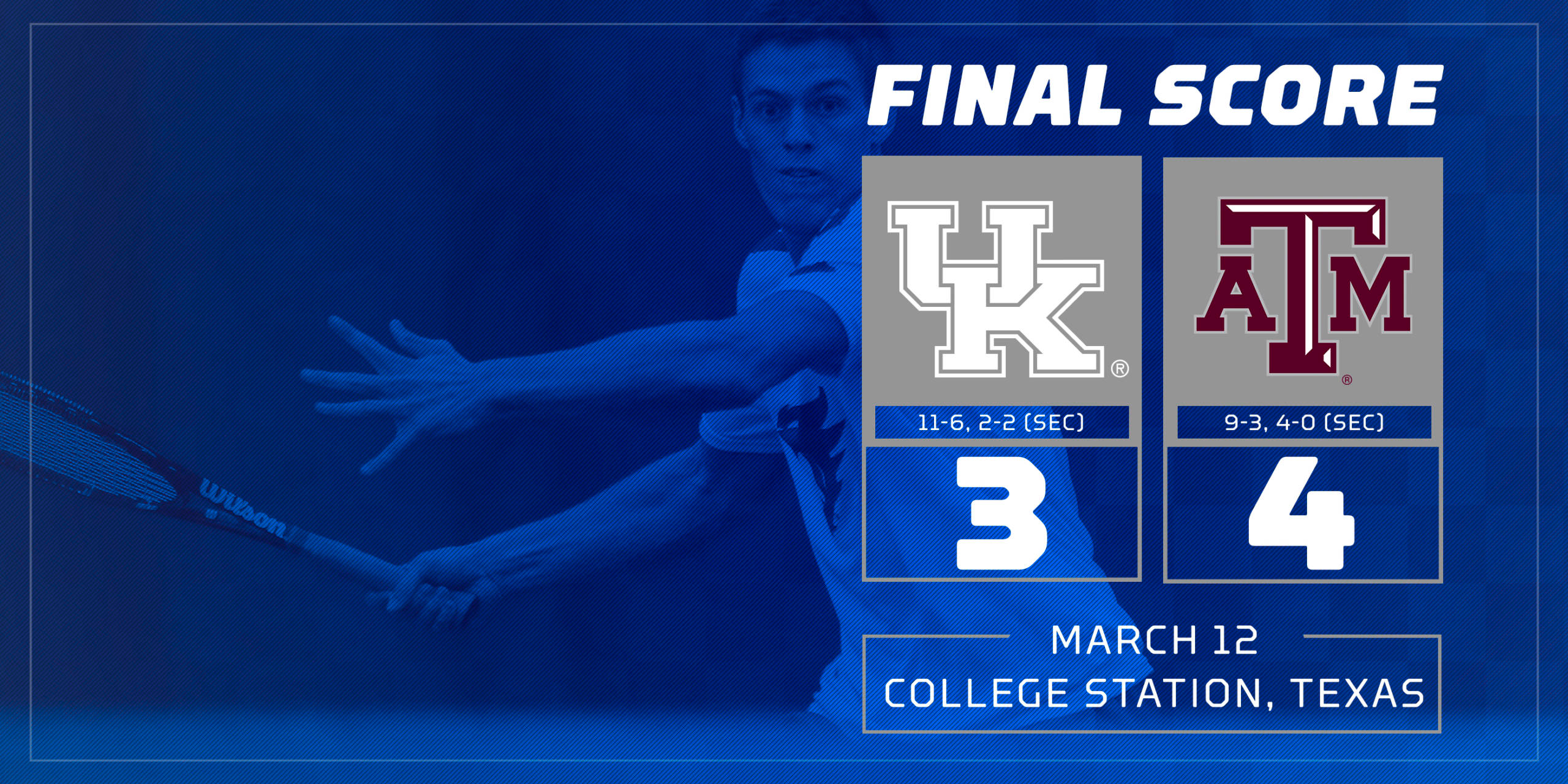 Kentucky Men’s Tennis Falls to Texas A&M, 4-3