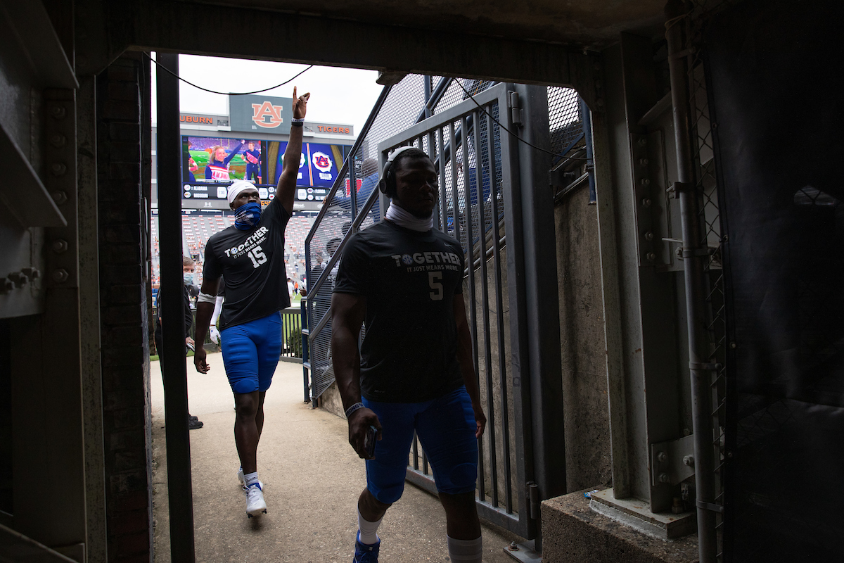 Mike Drennen II. Jordan Wright.

Kentucky falls to Auburn, 13-29.

Photo by Elliott Hess | UK Athletics