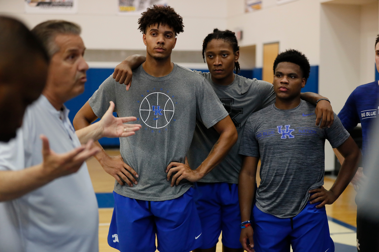 John Calipari. Dontaie Allen. TyTy Washington. Sahvir Wheeler.

Summer practice.

Photo by Chet White | UK Athletics