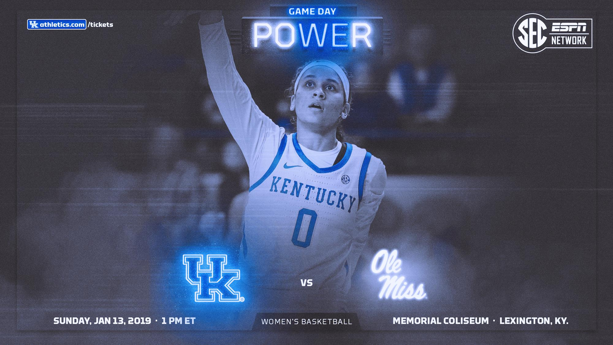 No. 16 Kentucky Hosts Ole Miss Sunday in Memorial Coliseum