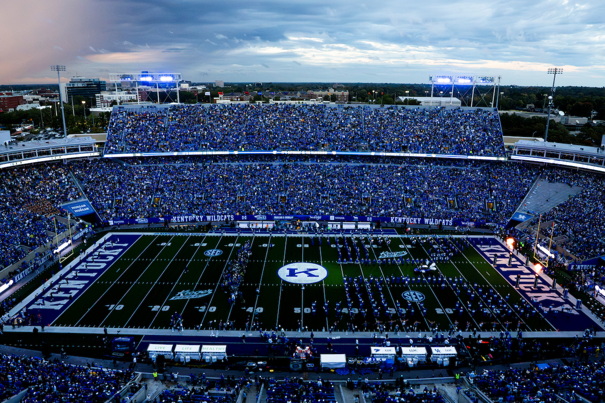 A picture of Kroger Field with the Power K logo at midfield