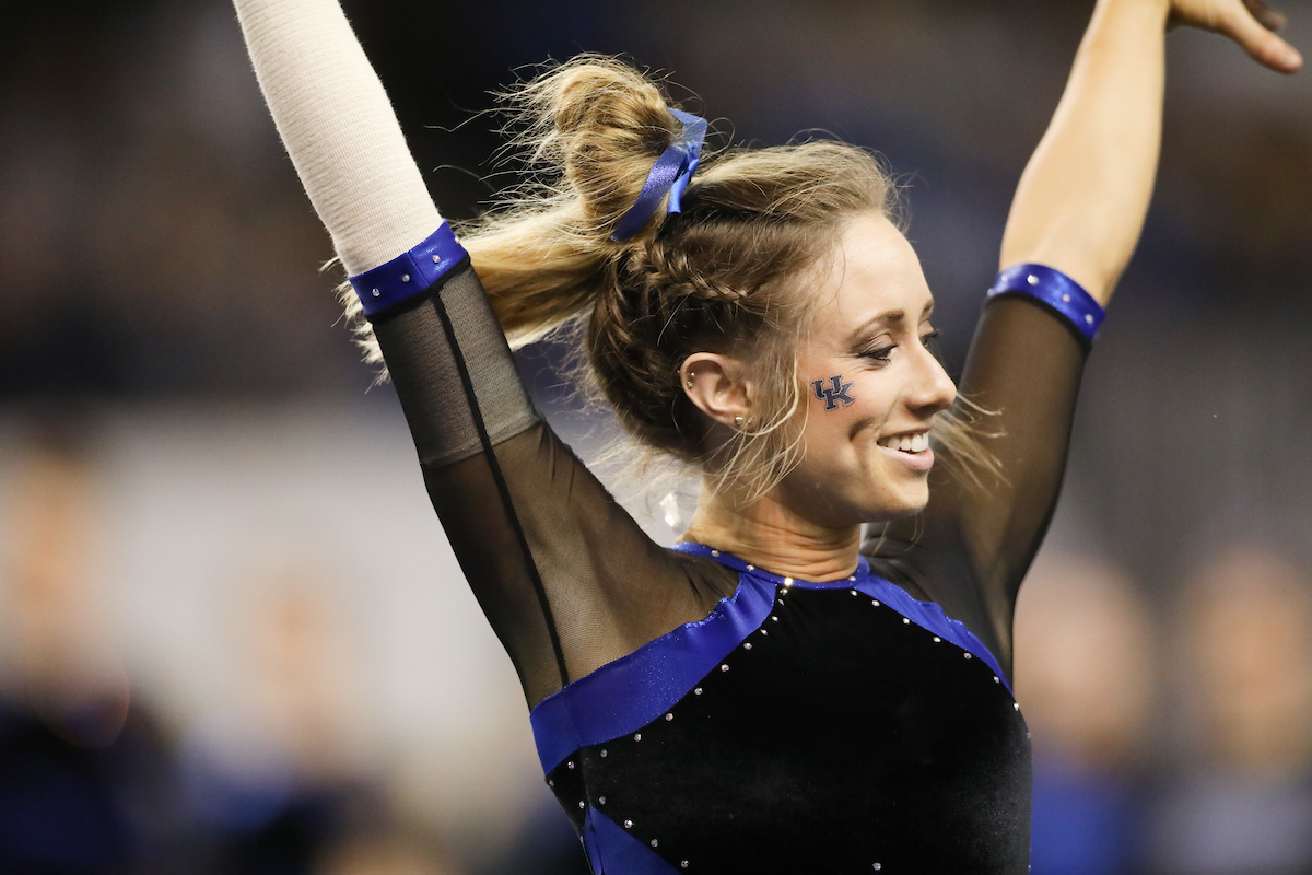CORI RECHENMACHER.

The University of Kentucky gymnastics team defeats Missouri on Friday, February 23, 2018 at Memorial Coliseum in Lexington, Ky.

Photo by Elliott Hess | UK Athletics
