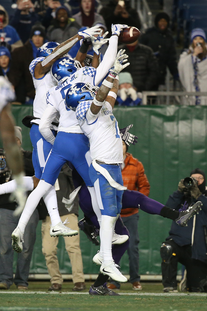 Defense. Derrick Baity. Mike Edwards.

The University of Kentucky football team falls to Northwestern 23-24 in the Music City Bowl on Friday, December 29, 2017, at Nissan Field in Nashville, Tn.

Photo by Chet White | UK Athletics