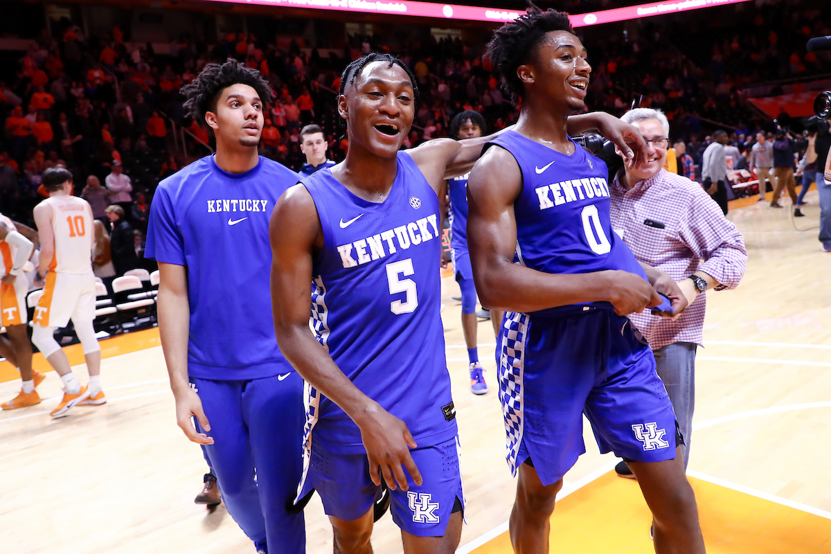 Dontaie Allen. Immanuel Quickley. Ashton Hagans.

Kentucky beat Tennessee, 77-64.

Photo by Elliott Hess | UK Athletics
