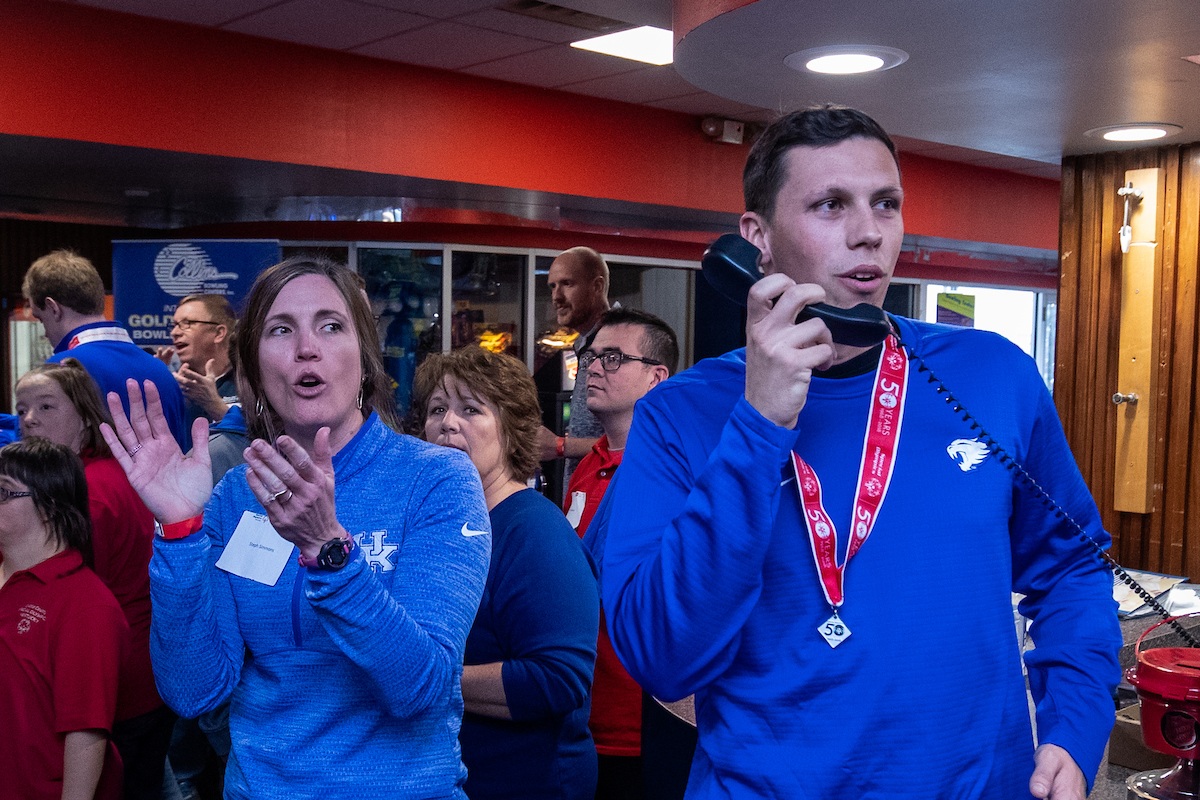 UK athletes bowl with members of Special Olympics at Collins Bowling Alley on , Saturday Dec. 8, 2018  in Lexington, Ky. Photo by Mark Mahan
