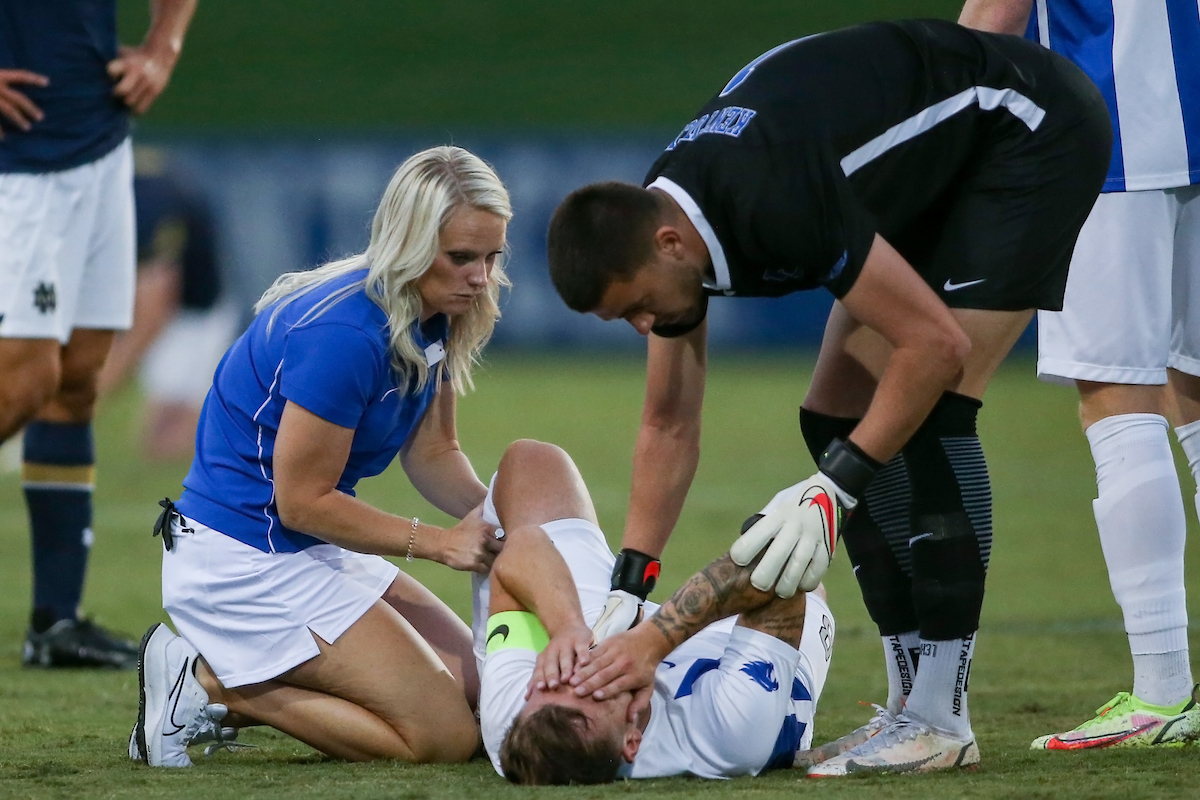 Athletic Trainer Taylor Spyker, Marcel Meinzer, and Jan Hoffelner.

Kentucky beats Notre Dame 1 - 0.

Photo by Sarah Caputi | UK Athletics