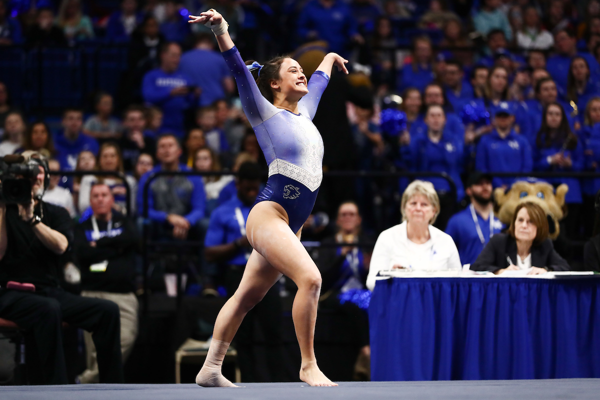 KATIE STUART.

The University of Kentucky gymnastics team beats Arkansas with a winning score of 195.275 on Excite Night. 


Photo by Elliott Hess | UK Athletics