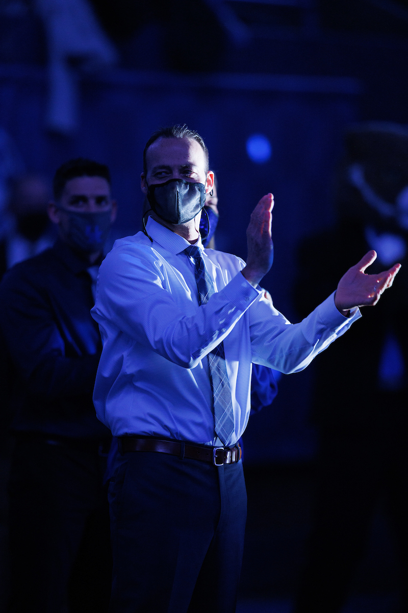 COACH TIM GARRISON.

Kentucky beats Ball State, 196.525-194.750.

Photo by Elliott Hess | UK Athletics