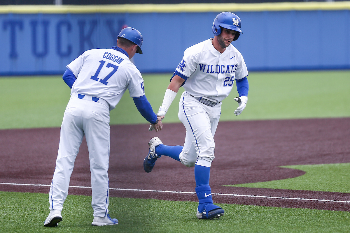 Coach Will Coggin and Coltyn Kessler.

Kentucky beats Alabama 11 - 0.

Photo by Sarah Caputi | UK Athletics