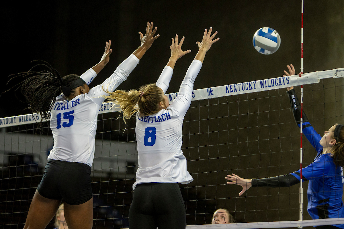 Azhani Tealer and Cameron Scheitzach.

Kentucky loses to Creighton 0 - 3.

Photo by Sarah Caputi | UK Athletics