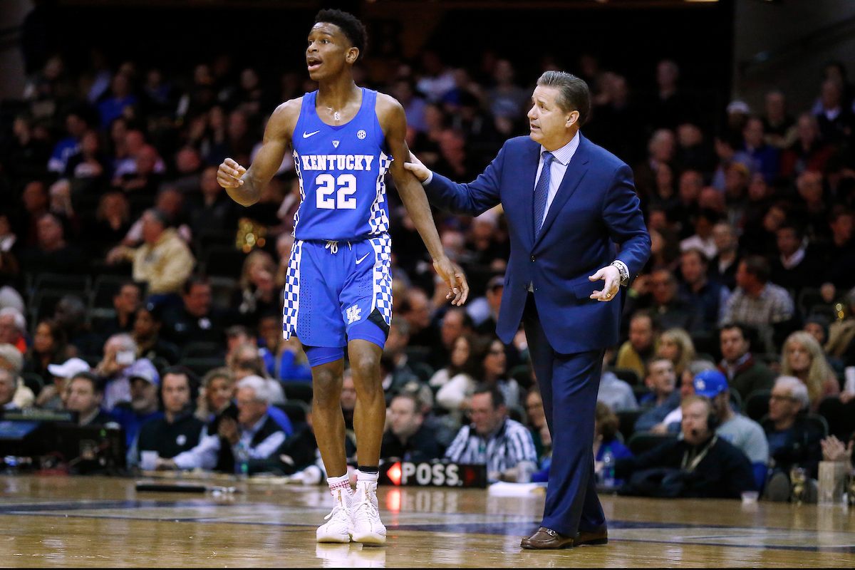 Shai Gilgeous-Alexander. John Calipari.

The University of Kentucky men's basketball team beat Vanderbilt 74-67 at Memorial Gymnasium in Nashville, TN., on Saturday, January 13, 2018.

Photo by Chet White | UK Athletics