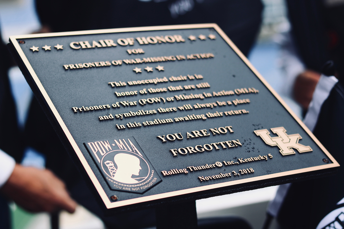 Four Chairs of Honor were dedicated by Rolling Thunder at Kroger Field in the four corners of the upper concourse on Thursday, November 1st, 2018.

Photos by Noah J. Richter | UK Athletics
