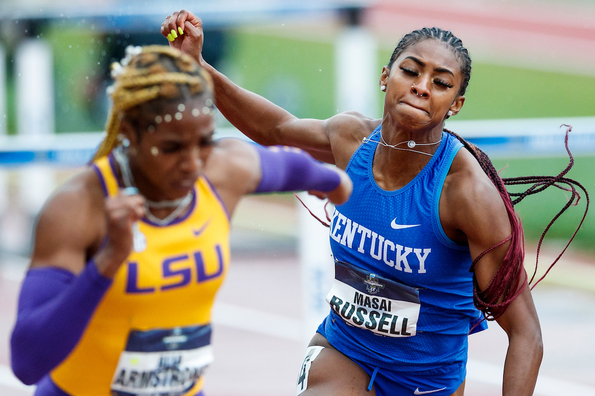 Masai Russell.

Day Four. The UK women’s track and field team placed third at the NCAA Track and Field Outdoor Championships at Hayward Field in Eugene, Or.

Photo by Chet White | UK Athletics