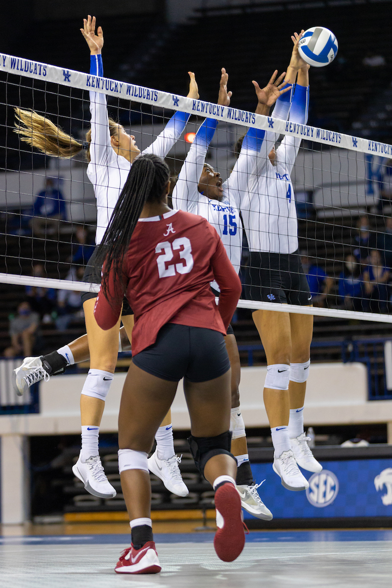 Madison Lilley. Azhani Tealer. Avery Skinner.

Kentucky sweeps Alabama 3 - 0 and wins SEC Championship

Photo by Grant Lee | UK Athletics