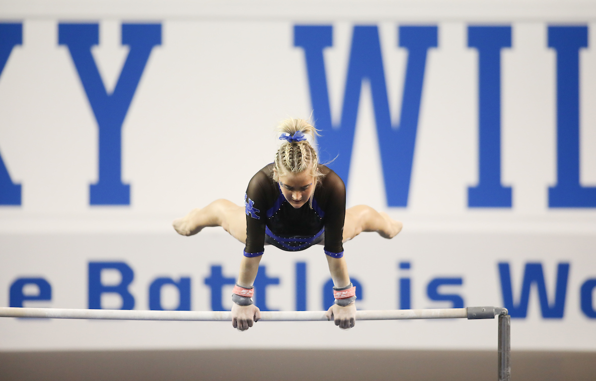 ALEX HYLAND.

The University of Kentucky gymnastics team defeats Missouri on Friday, February 23, 2018 at Memorial Coliseum in Lexington, Ky.

Photo by Elliott Hess | UK Athletics