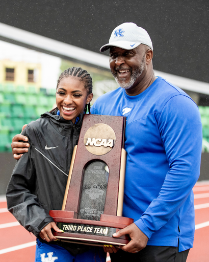 Masai Russell. Lonnie Greene.

Day Four. The UK women’s track and field team placed third at the NCAA Track and Field Outdoor Championships at Hayward Field in Eugene, Or.

Photo by Chet White | UK Athletics