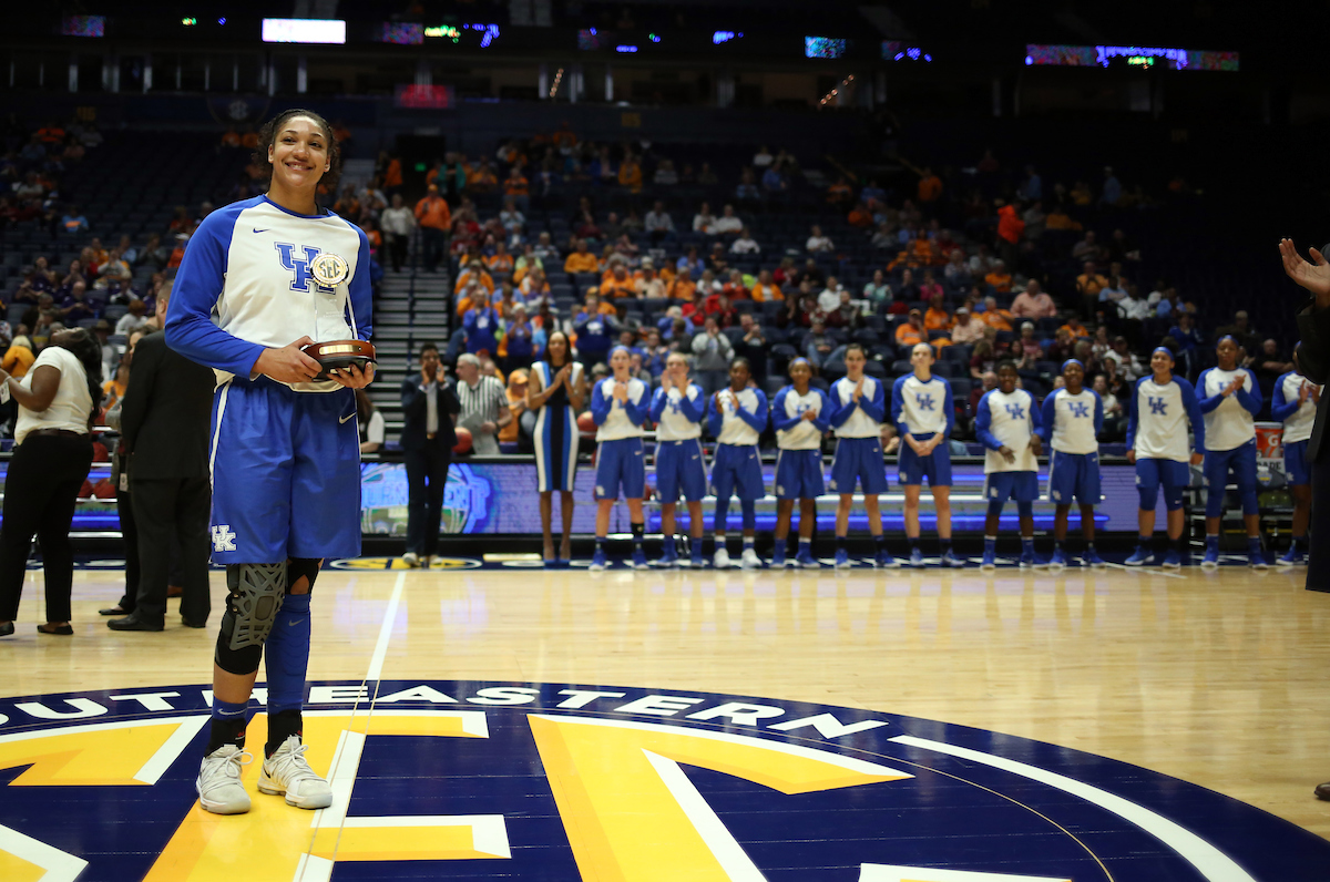 Alyssa Rice

The University of Kentucky women's basketball team beat Alabama in the SEC Tournament on Thursday, March 1, 2018 at Bridgestone Arena in Nashville, TN.

Photo by Britney Howard | UK Athletics