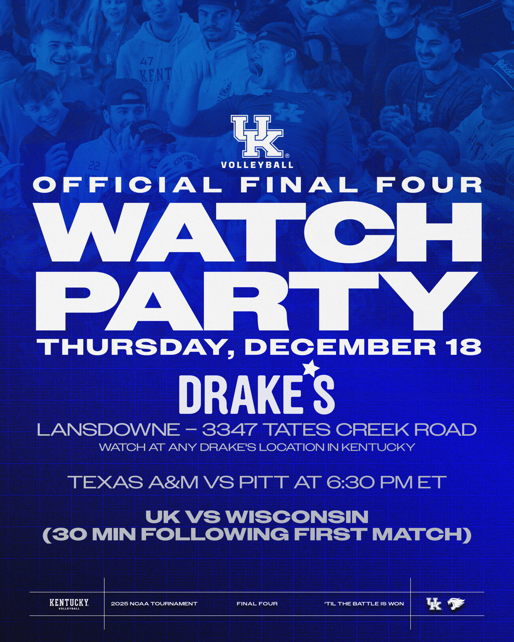 Kentucky Volleyball Final Four Watch Party Set for Thursday at Drake’s Lansdowne