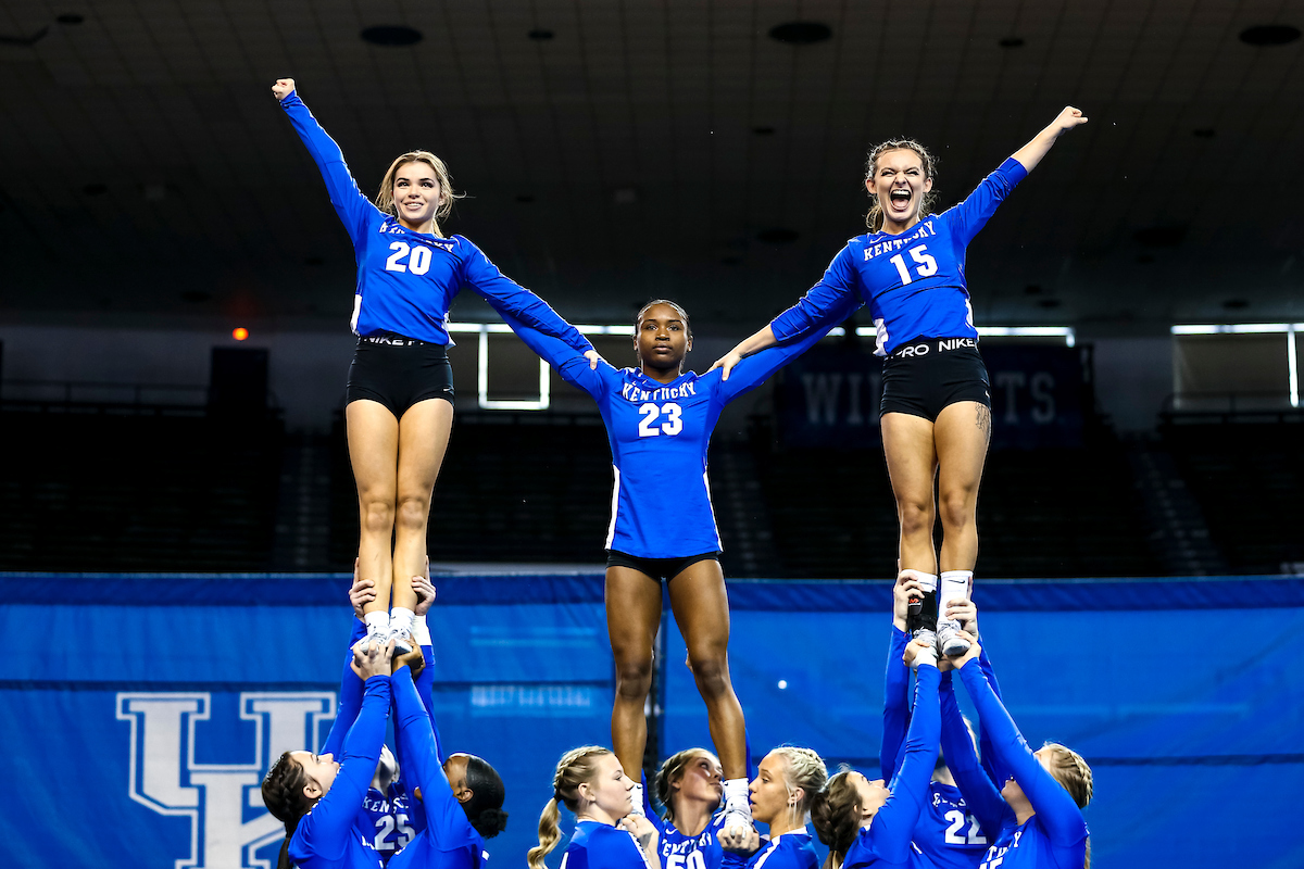 Gabbi Freeman. Mahogany Mobley. Izzy Holloway.Kentucky Stunt sweeps Ashland in a doubleheader.Photo by Eddie Justice | UK Athletics