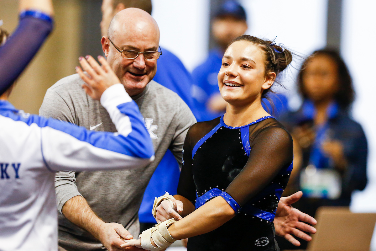Raina Albores.

Gymnastics blue-white meet.

Photo by Hannah Phillips | UK Athletics